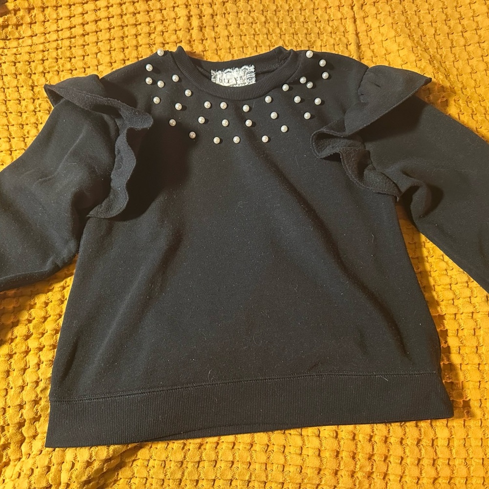 btween Black Kids Sweatshirt with Ruffle and Pearl Details